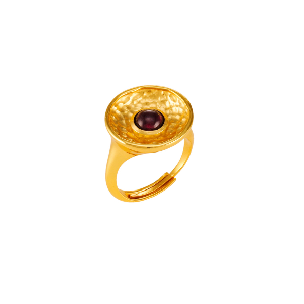 Ring aus Messing vergoldet, roter Quartz